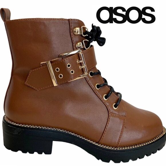 Nwob ASOS Armour chain lace up ankle boots Sz 5 - Picture 1 of 9